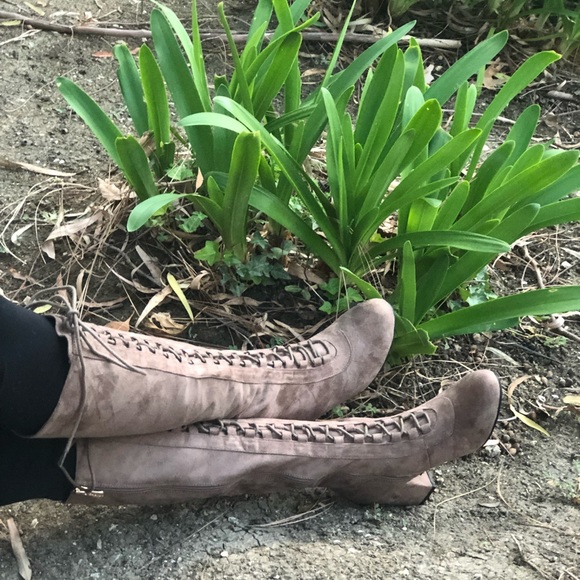 Tall Taupe Lace up Boots - Picture 2 of 8